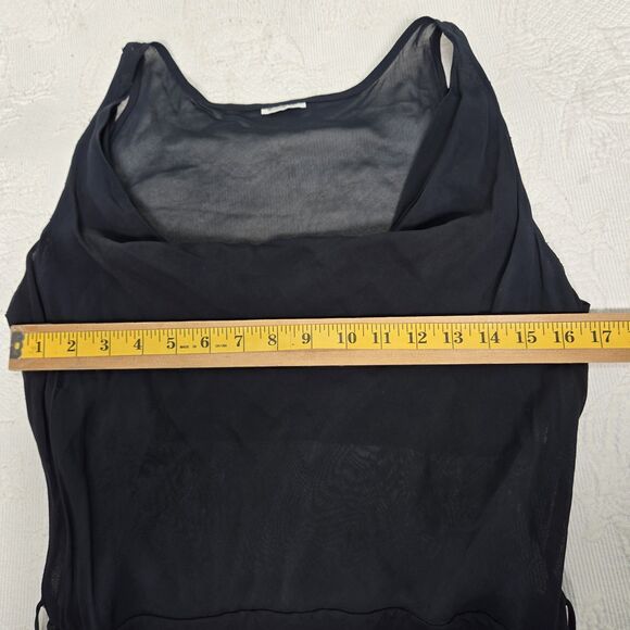 Sexy Sheer Little Black Dress Emily D Small Low Cowl Asymmetric Ruffle Skirt Tie - Picture 15 of 15